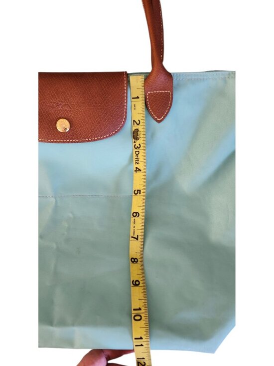 Longchamp Le Pliage Medium Tote Bag Blue Nylon Brown Leather Foldable bag - Picture 13 of 14